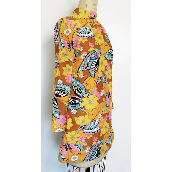 Vintage 1970s Iconic Womens Mini Dress Butterflies Flowers Mod A-line Woodstock - Picture 5 of 16